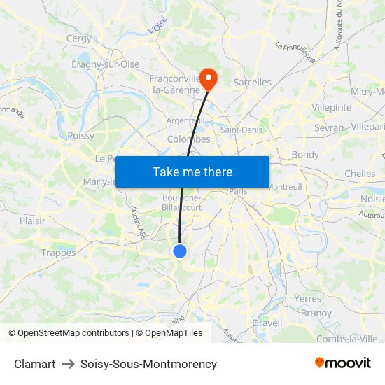 Clamart to Soisy-Sous-Montmorency map