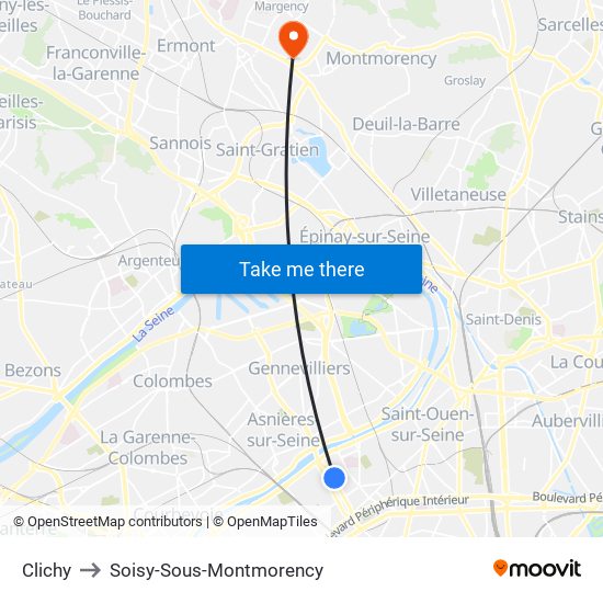 Clichy to Soisy-Sous-Montmorency map