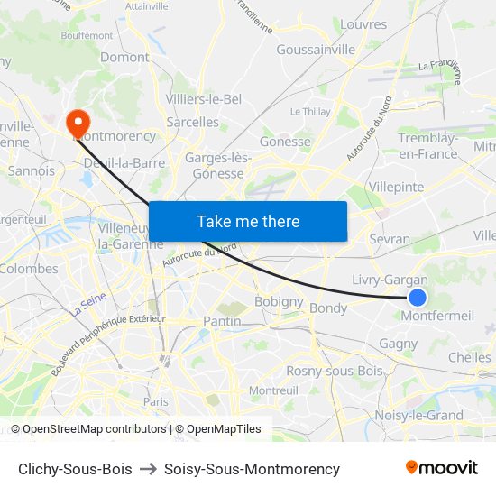 Clichy-Sous-Bois to Soisy-Sous-Montmorency map