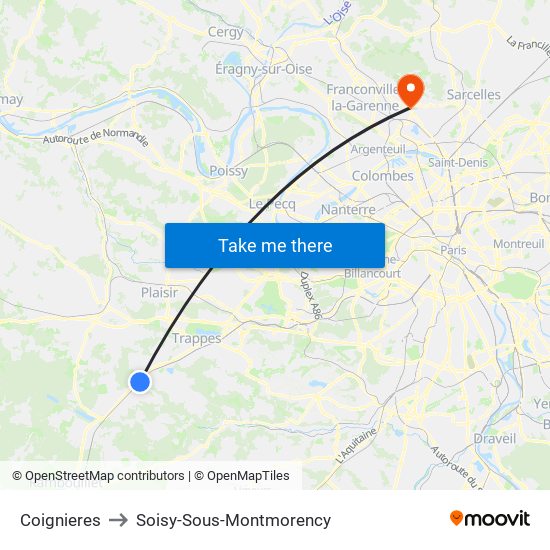 Coignieres to Soisy-Sous-Montmorency map