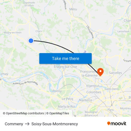 Commeny to Soisy-Sous-Montmorency map