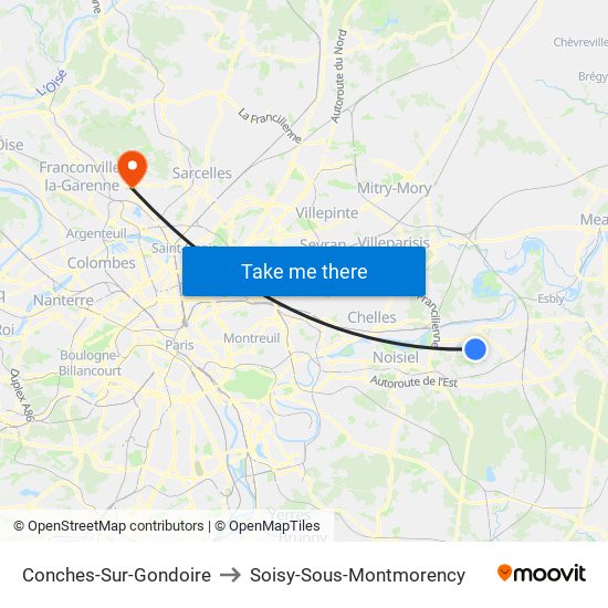 Conches-Sur-Gondoire to Soisy-Sous-Montmorency map