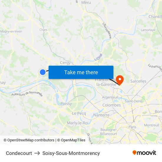 Condecourt to Soisy-Sous-Montmorency map