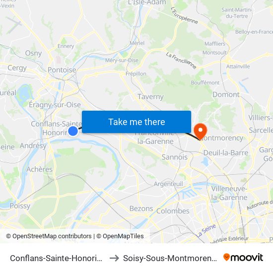 Conflans-Sainte-Honorine to Soisy-Sous-Montmorency map