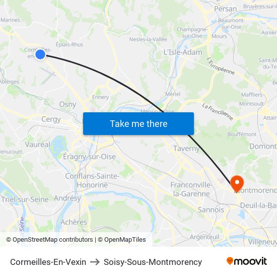 Cormeilles-En-Vexin to Soisy-Sous-Montmorency map