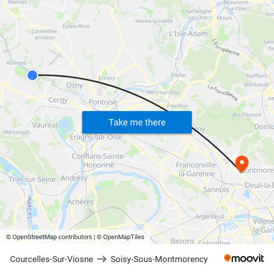 Courcelles-Sur-Viosne to Soisy-Sous-Montmorency map