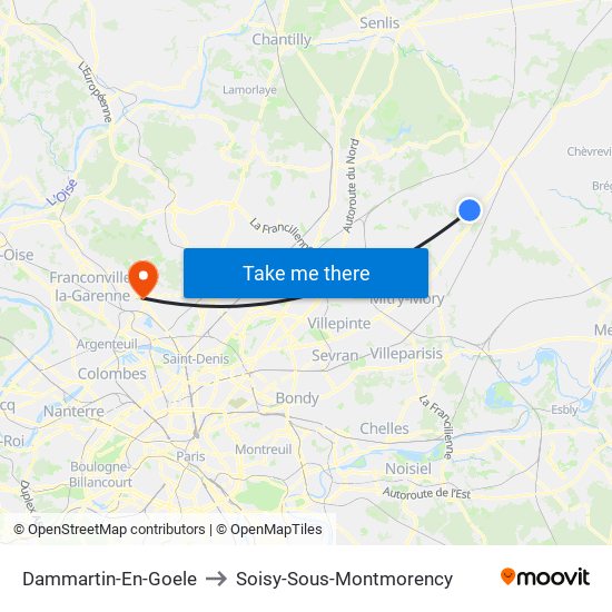 Dammartin-En-Goele to Soisy-Sous-Montmorency map