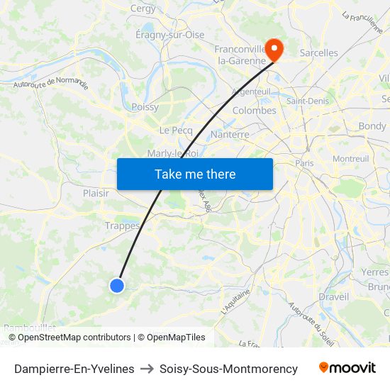 Dampierre-En-Yvelines to Soisy-Sous-Montmorency map
