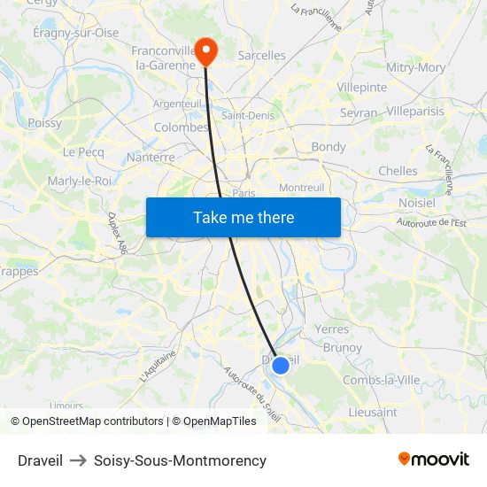 Draveil to Soisy-Sous-Montmorency map