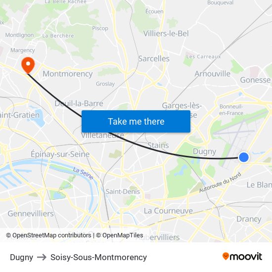 Dugny to Soisy-Sous-Montmorency map