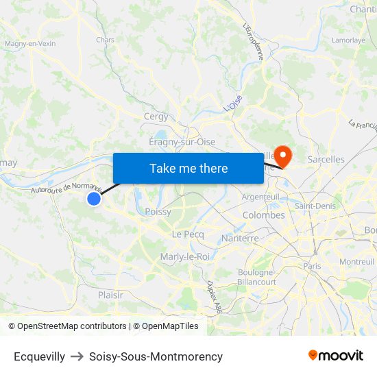 Ecquevilly to Soisy-Sous-Montmorency map