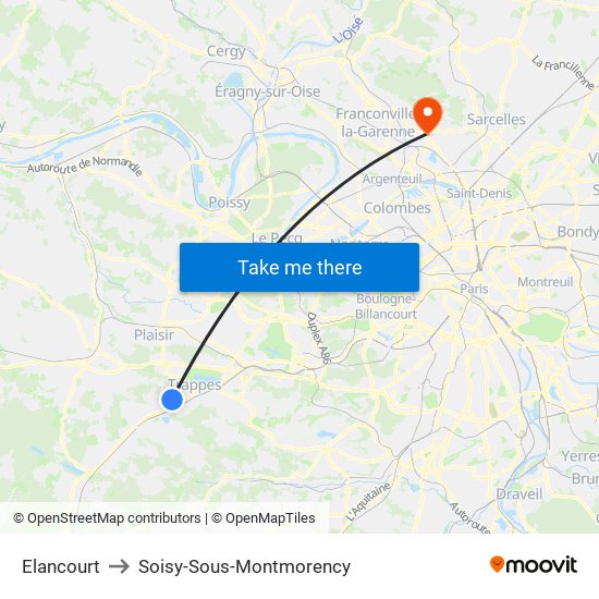 Elancourt to Soisy-Sous-Montmorency map