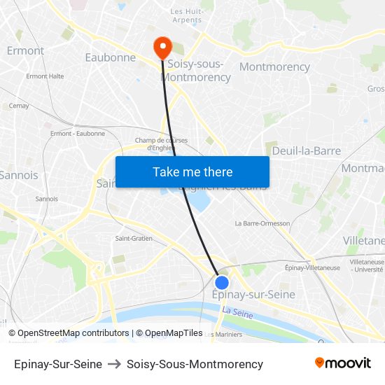 Epinay-Sur-Seine to Soisy-Sous-Montmorency map