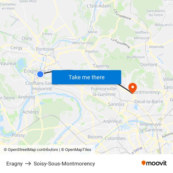 Eragny to Soisy-Sous-Montmorency map