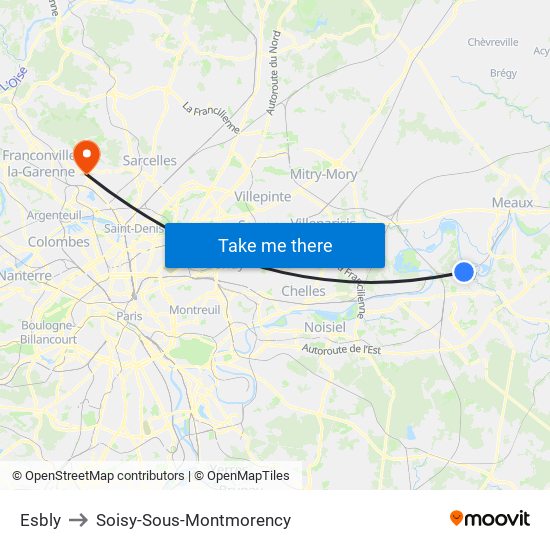 Esbly to Soisy-Sous-Montmorency map