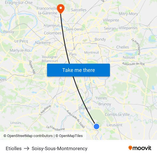 Etiolles to Soisy-Sous-Montmorency map