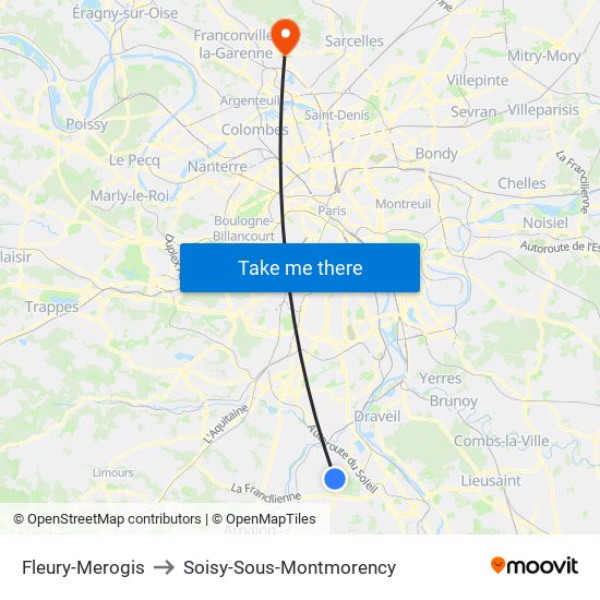 Fleury-Merogis to Soisy-Sous-Montmorency map
