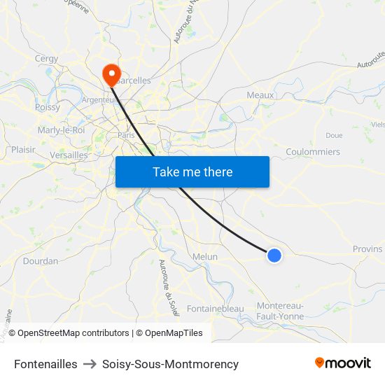 Fontenailles to Soisy-Sous-Montmorency map