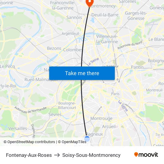 Fontenay-Aux-Roses to Soisy-Sous-Montmorency map