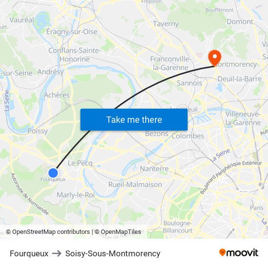 Fourqueux to Soisy-Sous-Montmorency map