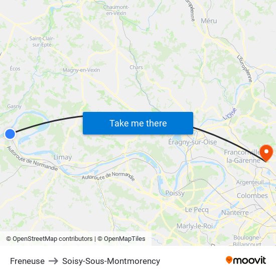Freneuse to Soisy-Sous-Montmorency map