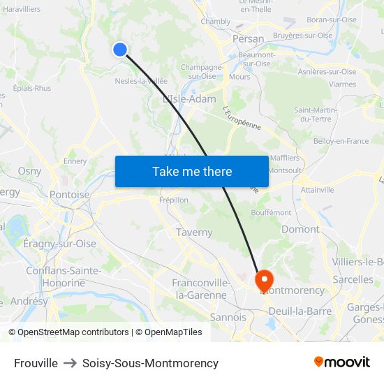 Frouville to Soisy-Sous-Montmorency map