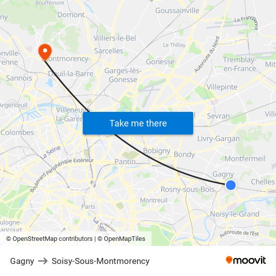 Gagny to Soisy-Sous-Montmorency map