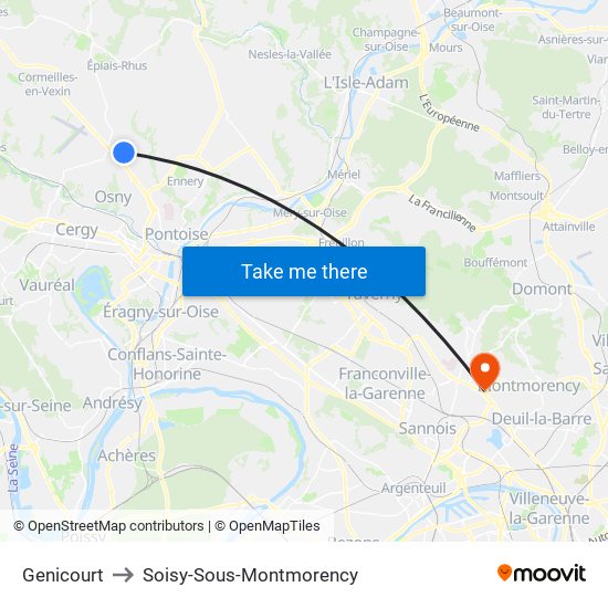 Genicourt to Soisy-Sous-Montmorency map