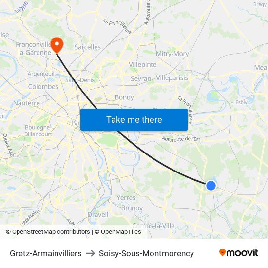 Gretz-Armainvilliers to Soisy-Sous-Montmorency map