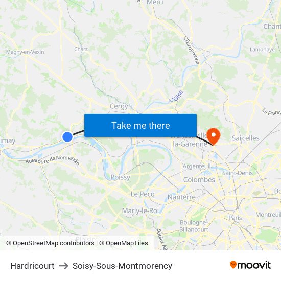 Hardricourt to Soisy-Sous-Montmorency map