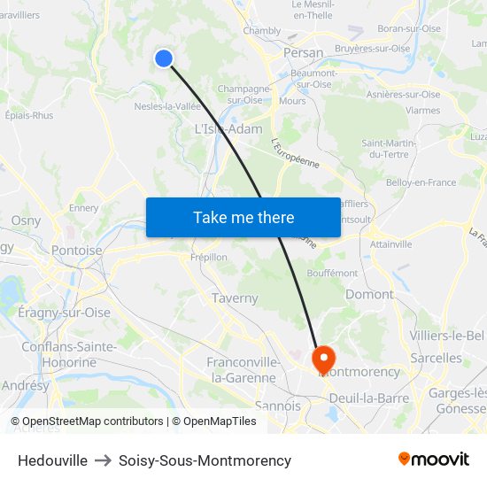 Hedouville to Soisy-Sous-Montmorency map