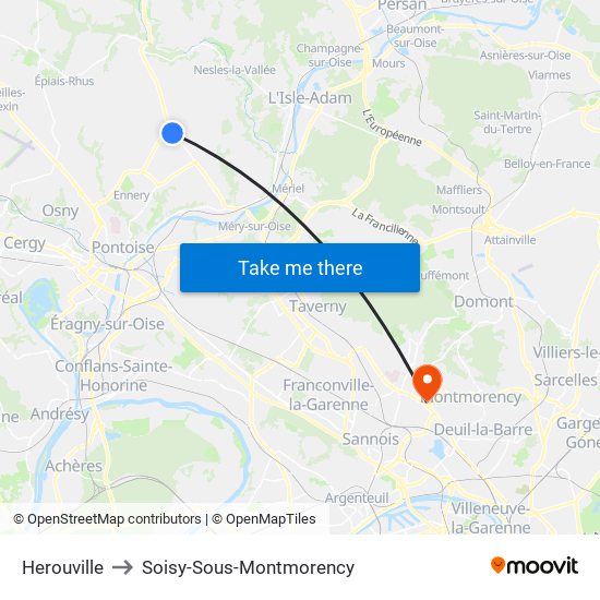 Herouville to Soisy-Sous-Montmorency map