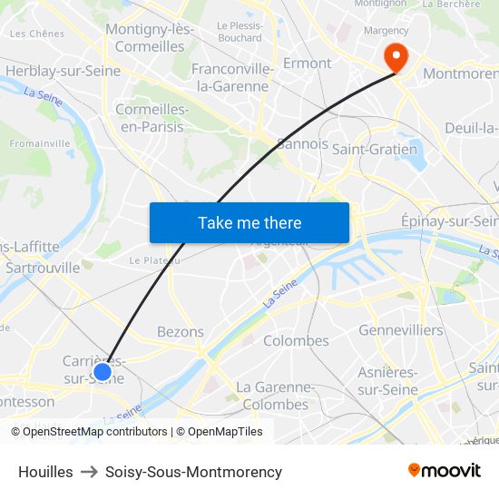 Houilles to Soisy-Sous-Montmorency map