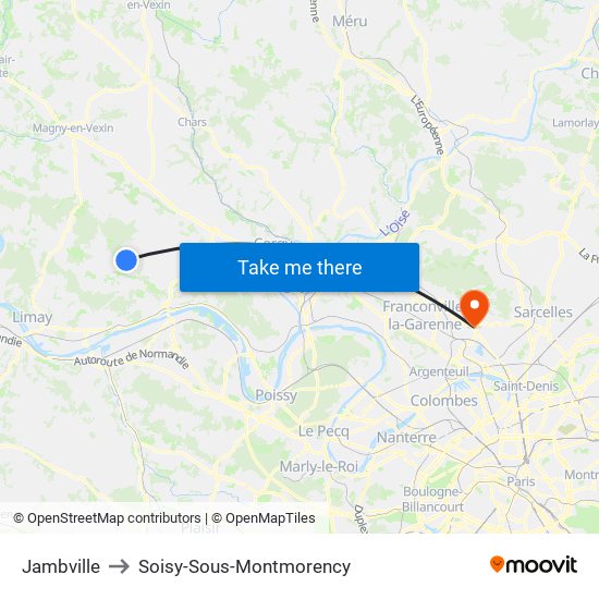 Jambville to Soisy-Sous-Montmorency map