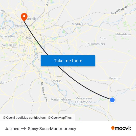 Jaulnes to Soisy-Sous-Montmorency map