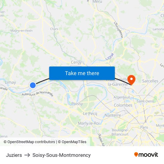 Juziers to Soisy-Sous-Montmorency map