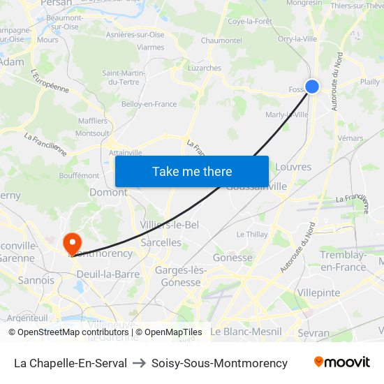 La Chapelle-En-Serval to Soisy-Sous-Montmorency map