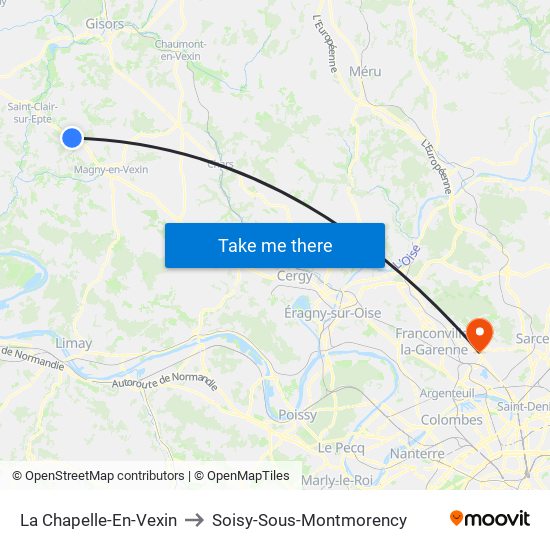 La Chapelle-En-Vexin to Soisy-Sous-Montmorency map