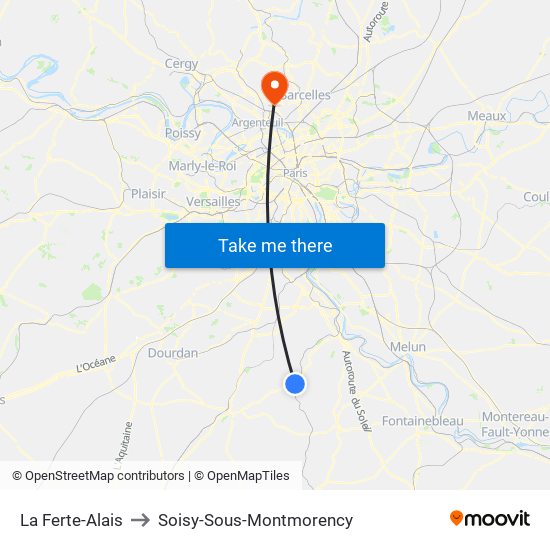 La Ferte-Alais to Soisy-Sous-Montmorency map