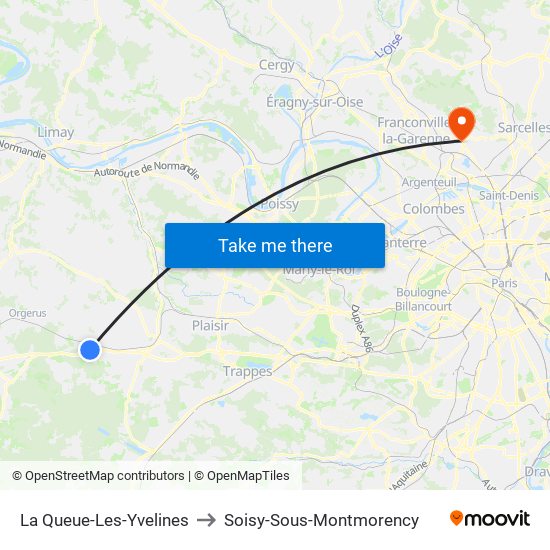 La Queue-Les-Yvelines to Soisy-Sous-Montmorency map