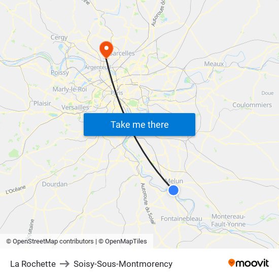 La Rochette to Soisy-Sous-Montmorency map