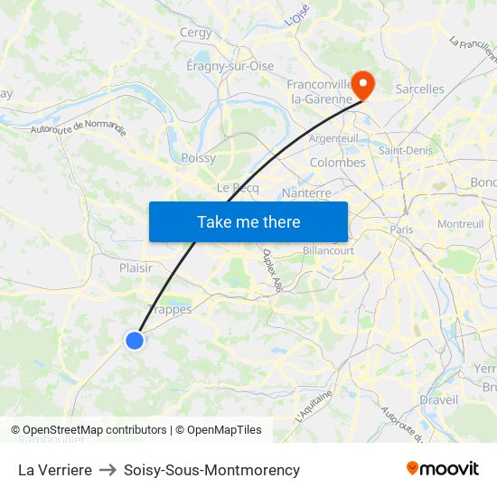 La Verriere to Soisy-Sous-Montmorency map