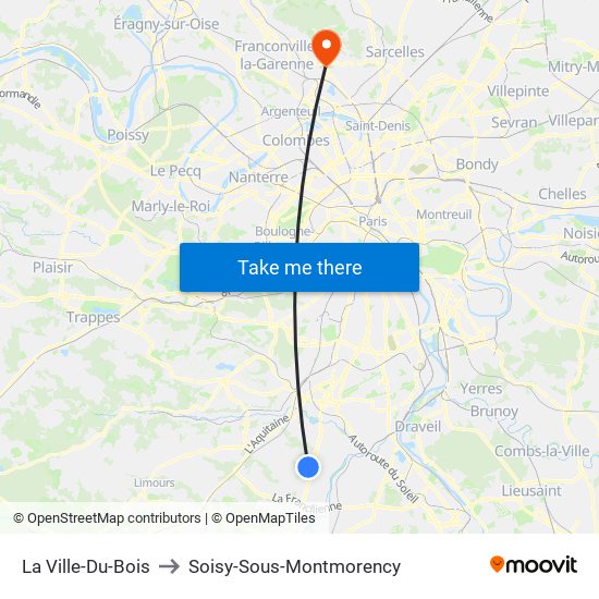 La Ville-Du-Bois to Soisy-Sous-Montmorency map