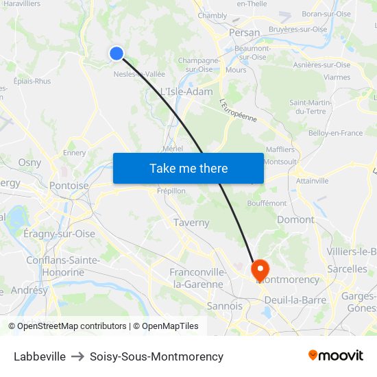 Labbeville to Soisy-Sous-Montmorency map