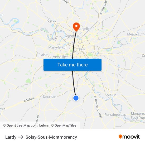 Lardy to Soisy-Sous-Montmorency map