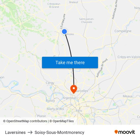 Laversines to Soisy-Sous-Montmorency map