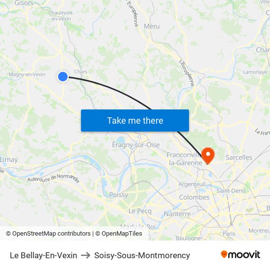 Le Bellay-En-Vexin to Soisy-Sous-Montmorency map