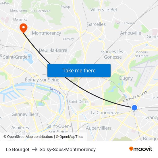 Le Bourget to Soisy-Sous-Montmorency map