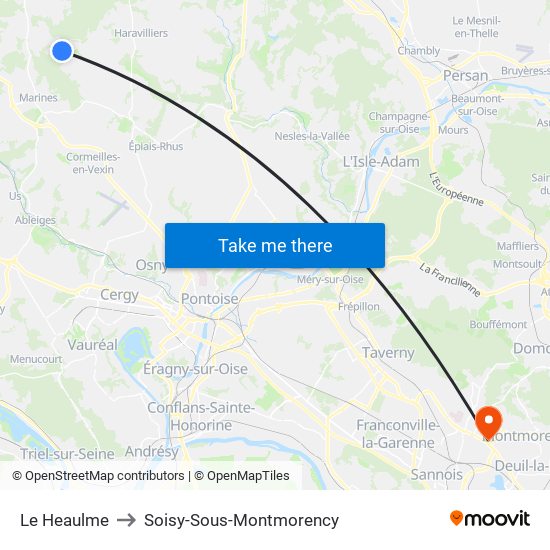 Le Heaulme to Soisy-Sous-Montmorency map