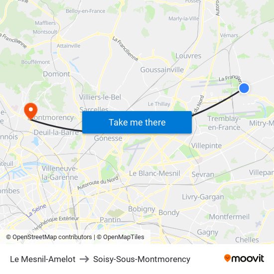 Le Mesnil-Amelot to Soisy-Sous-Montmorency map